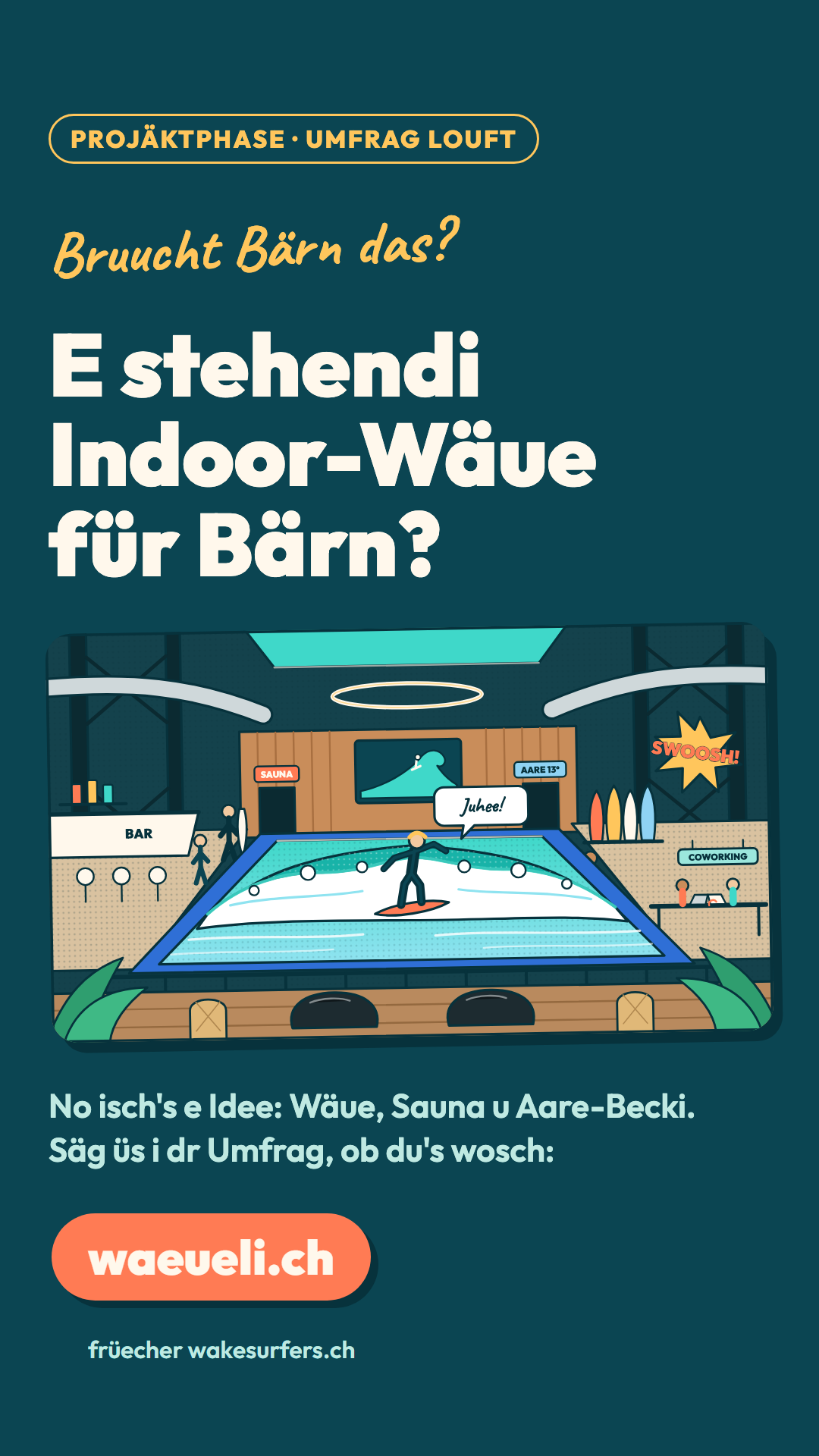 Story im Hochformat: Bruucht Bärn das? E stehendi Indoor-Wäue für Bärn? Projäktphase, Umfrag louft